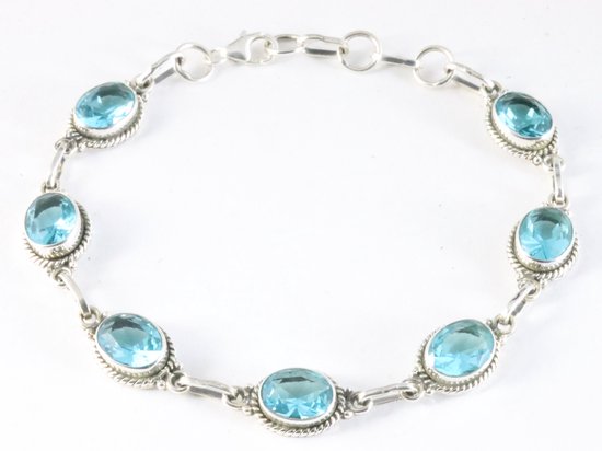 Bewerkte zilveren armband met blauwe topaas afbeelding 1
