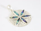 Ronde zilveren levensbloem hanger met abalone schelp afbeelding 2