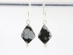 Fijne zilveren oorbellen met sneeuwvlok obsidiaan afbeelding 2