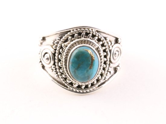 Bewerkte zilveren ring met blauwe koperturkoois afbeelding 4