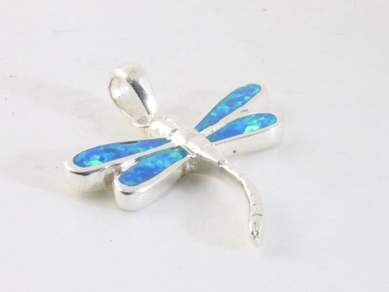 Zilveren libelle hanger met Australische opaal aan ketting afbeelding 2