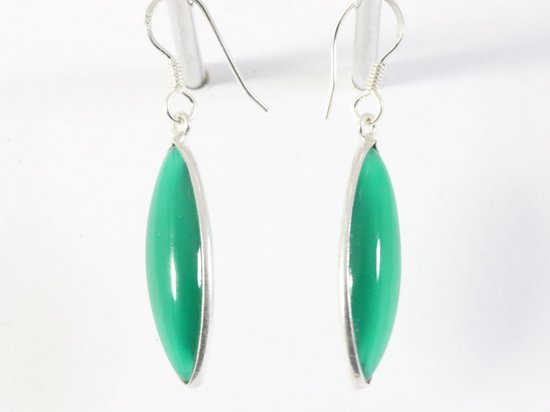 Lange zilveren oorbellen met groene onyx afbeelding 2