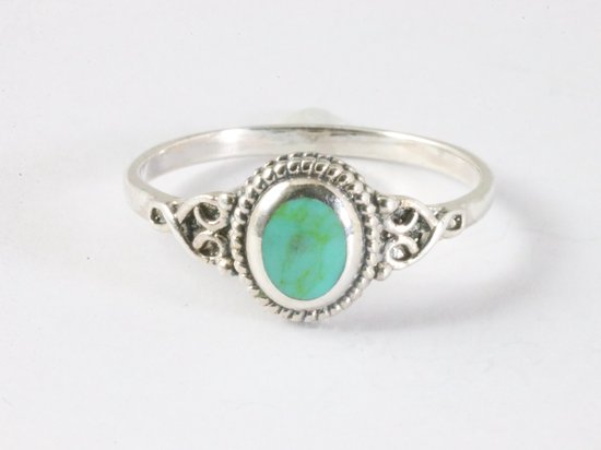 Fijne bewerkte zilveren ring met groene turkoois afbeelding 4