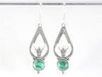 Lange opengewerkte zilveren oorbellen met malachiet afbeelding 4