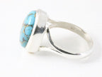 Ovale hoogglans zilveren ring met blauwe koperturkoois afbeelding 2