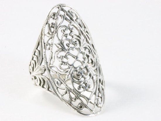 Langwerpige opengewerkte zilveren ring afbeelding 1