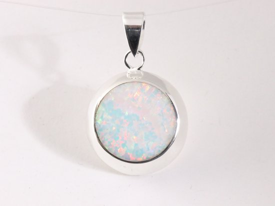 Ronde hoogglans zilveren hanger met welo opaal afbeelding 4