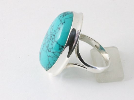 Grote ovale zilveren ring met turkoois afbeelding 2