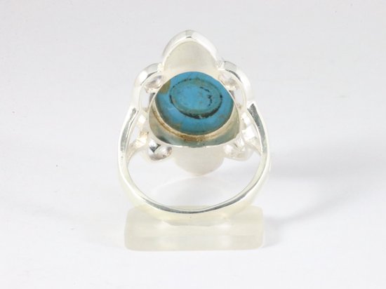 Langwerpige zilveren ring met blauwe turkoois afbeelding 3
