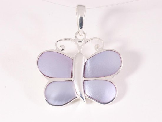 Zilveren vlinder hanger met blauwe schelp afbeelding 1