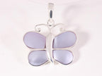 Zilveren vlinder hanger met blauwe schelp afbeelding 1