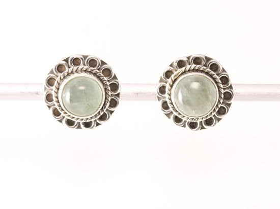 Fijne bewerkte ronde zilveren oorstekers met aquamarijn afbeelding 1