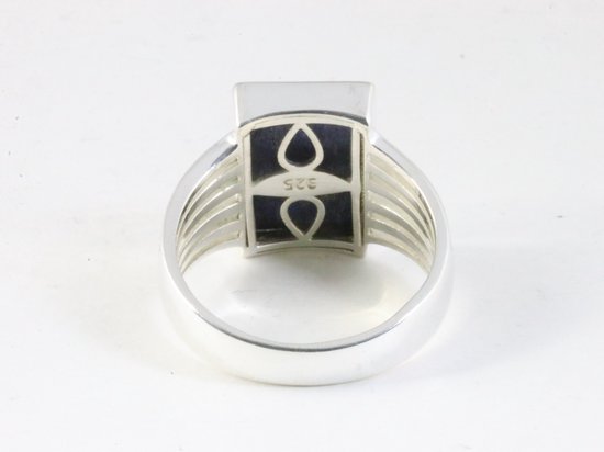 Opengewerkte rechthoekige zilveren ring met lapis lazuli afbeelding 3