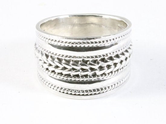 Brede zware zilveren ring met kabelpatronen afbeelding 4