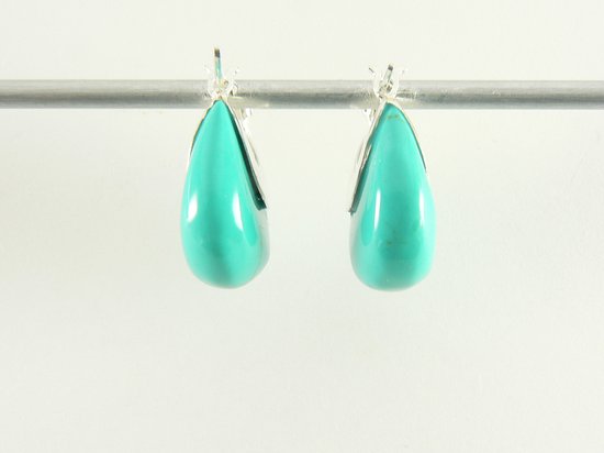 Fijne zilveren oorringen met groene turkoois afbeelding 2