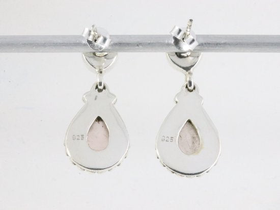 Bewerkte zilveren oorstekers met rozenkwarts afbeelding 3