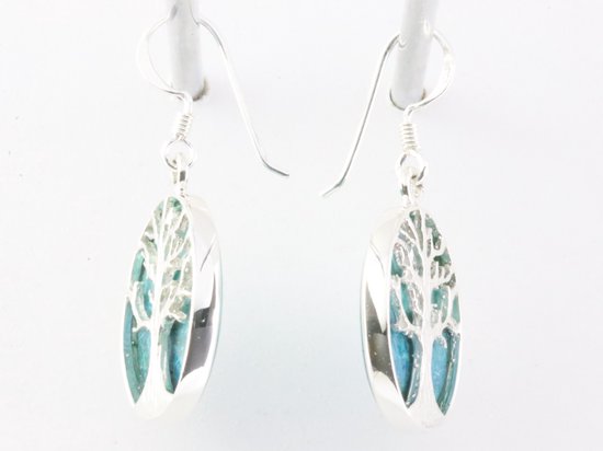 Zilveren oorbellen met levensboom op chrysocolla afbeelding 2
