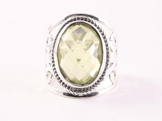 Opengewerkte zilveren ring met lemonkwarts afbeelding 4