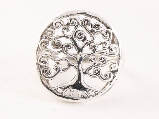 Ronde opengewerkte zilveren ring met levensboom afbeelding 4