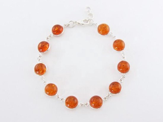 Zilveren schakelarmband met amber afbeelding 1