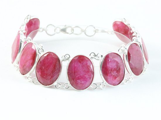 Zware zilveren armband met grote robijn stenen afbeelding 1