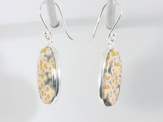 Ovale zilveren oorbellen met oceaan jaspis afbeelding 2