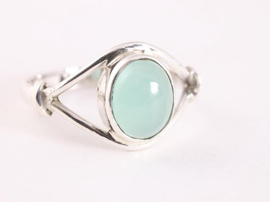 Opengewerkte zilveren ring met aqua chalcedoon afbeelding 1