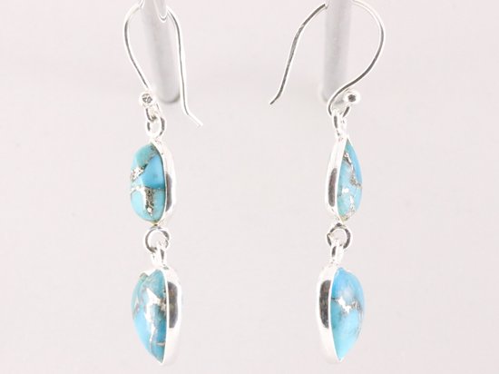 Zilveren hartjes oorbellen met blauwe koperturkoois afbeelding 2