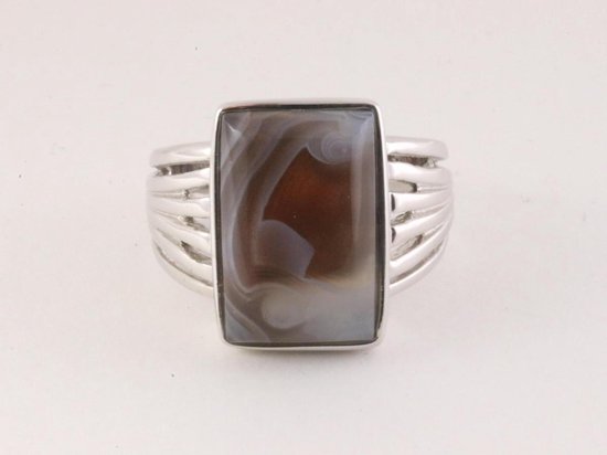 Rechthoekige zilveren herenring met Botswana agaat afbeelding 3