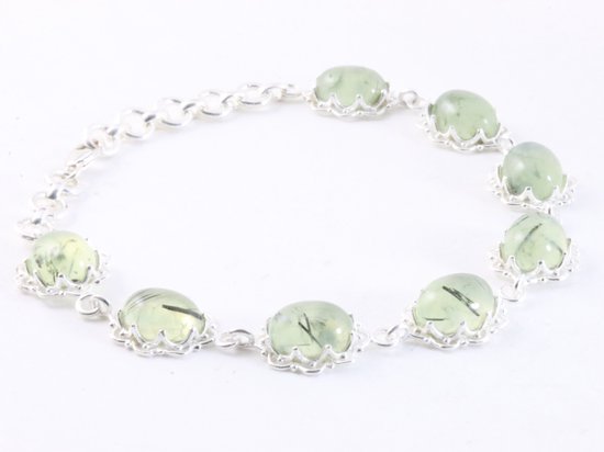 Bewerkte zilveren armband met prehniet afbeelding 2