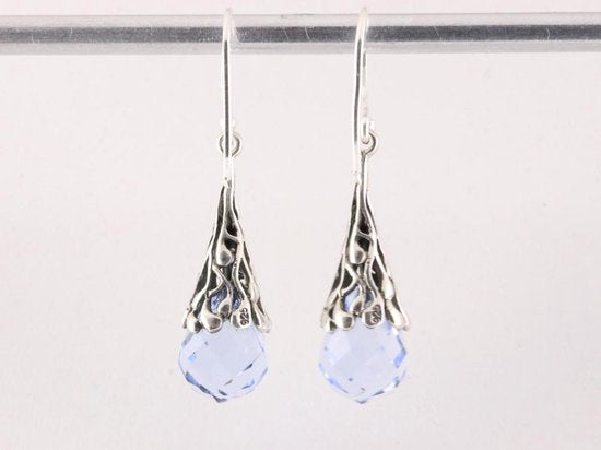 Bewerkte zilveren pegel oorbellen met aquamarijn afbeelding 3