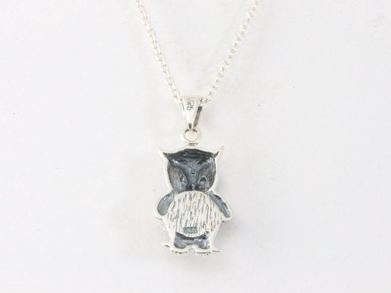 Zilveren uil hanger met abalone schelp aan ketting afbeelding 3