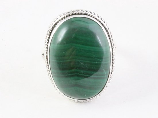 Zware bewerkte zilveren ring met malachiet afbeelding 4