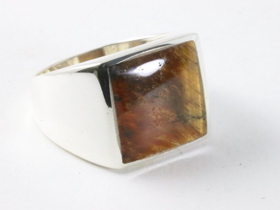 Hoogglans zilveren zegelring met tijgeroog afbeelding 1