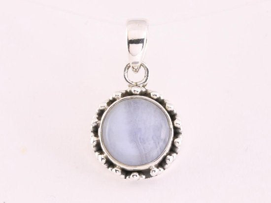 Fijne bewerkte ronde zilveren hanger met blauwe lace agaat afbeelding 1