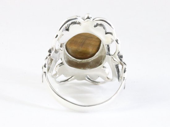 Opengewerkte zilveren ring met tijgeroog afbeelding 3