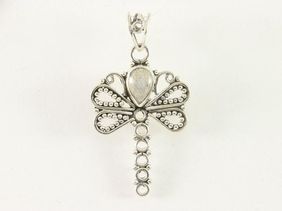 Opengewerkte zilveren libelle hanger met labradoriet afbeelding 4