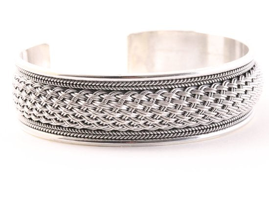 Zware zilveren klemarmband met vlechtmotief afbeelding 2