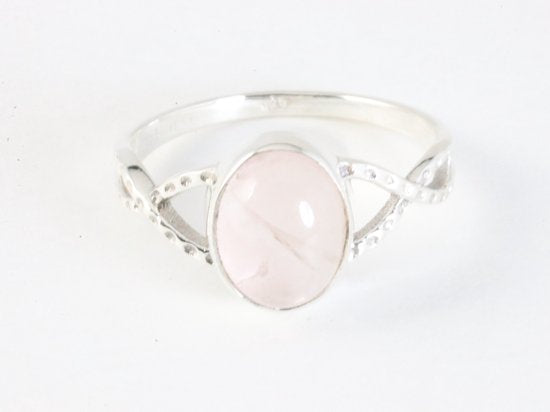 Fijne opengewerkte zilveren ring met rozenkwarts afbeelding 4