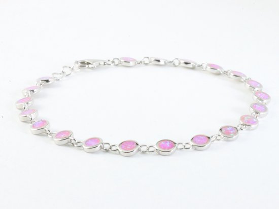 Hoogglans zilveren armband met roze opaal afbeelding 2