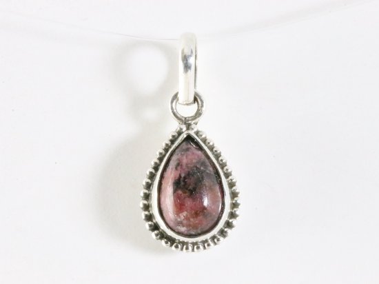 Fijne bewerkte druppelvormige zilveren hanger met rhodoniet afbeelding 4
