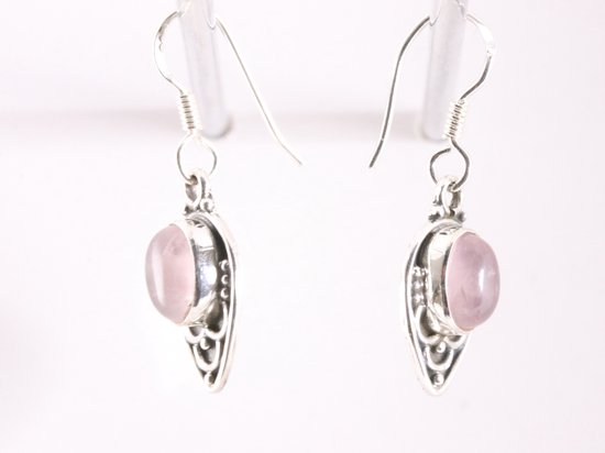Fijne bewerkte zilveren oorbellen met rozenkwarts afbeelding 2