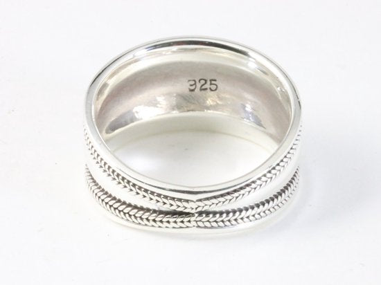 Brede hoogglans zilveren ring met kabelpatronen afbeelding 3