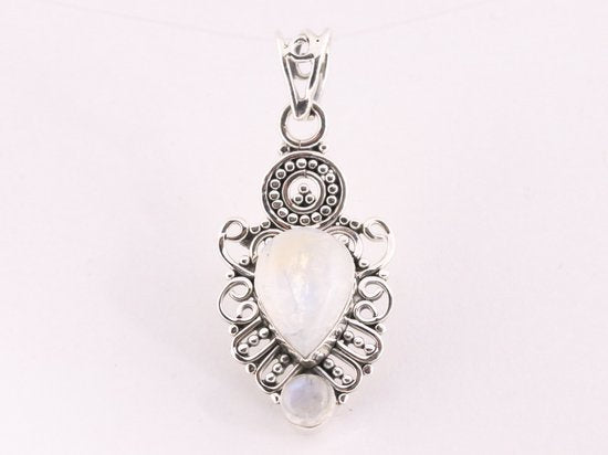 Opengewerkte zilveren hanger met regenboog maansteen afbeelding 4