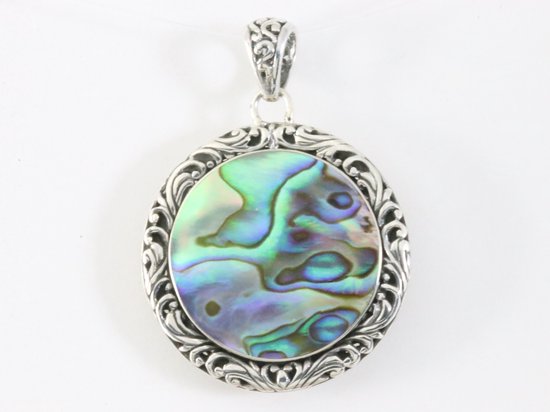 Traditionele bewerkte ronde zilveren hanger met abalone schelp afbeelding 4