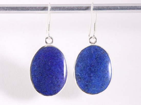 Ovale zilveren oorbellen met levensboom op lapis lazuli afbeelding 3