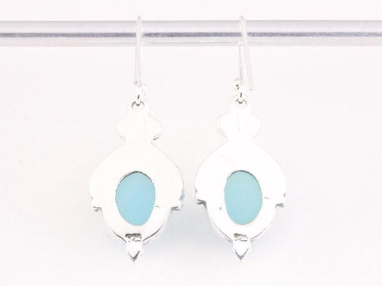 Bewerkte zilveren oorbellen met aqua chalcedoon afbeelding 3