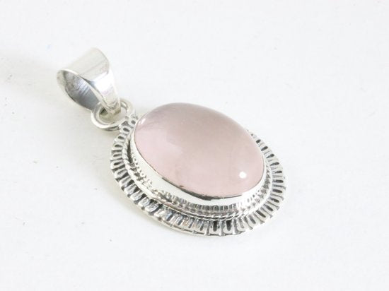 Fijne bewerkte ovale zilveren hanger met rozenkwarts afbeelding 2