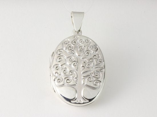Ovaal zilveren medaillon met levensboom afbeelding 4