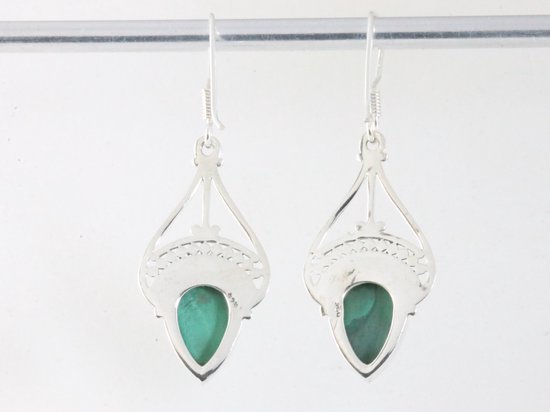 Opengewerkte zilveren oorbellen met malachiet afbeelding 3